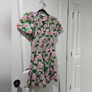 Anthropologie Somerset Mini Dress in Kelly Green & Pink Floral Print
